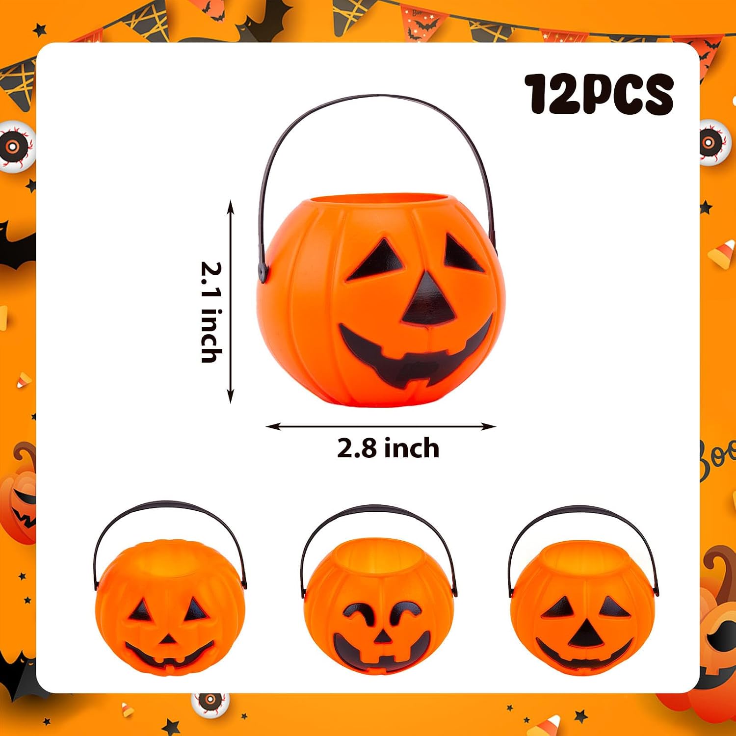 Aldernest 12PCS Mini Halloween Pumpkin Buckets, Small Pumpkin Candy Buckets, 0.21 kg