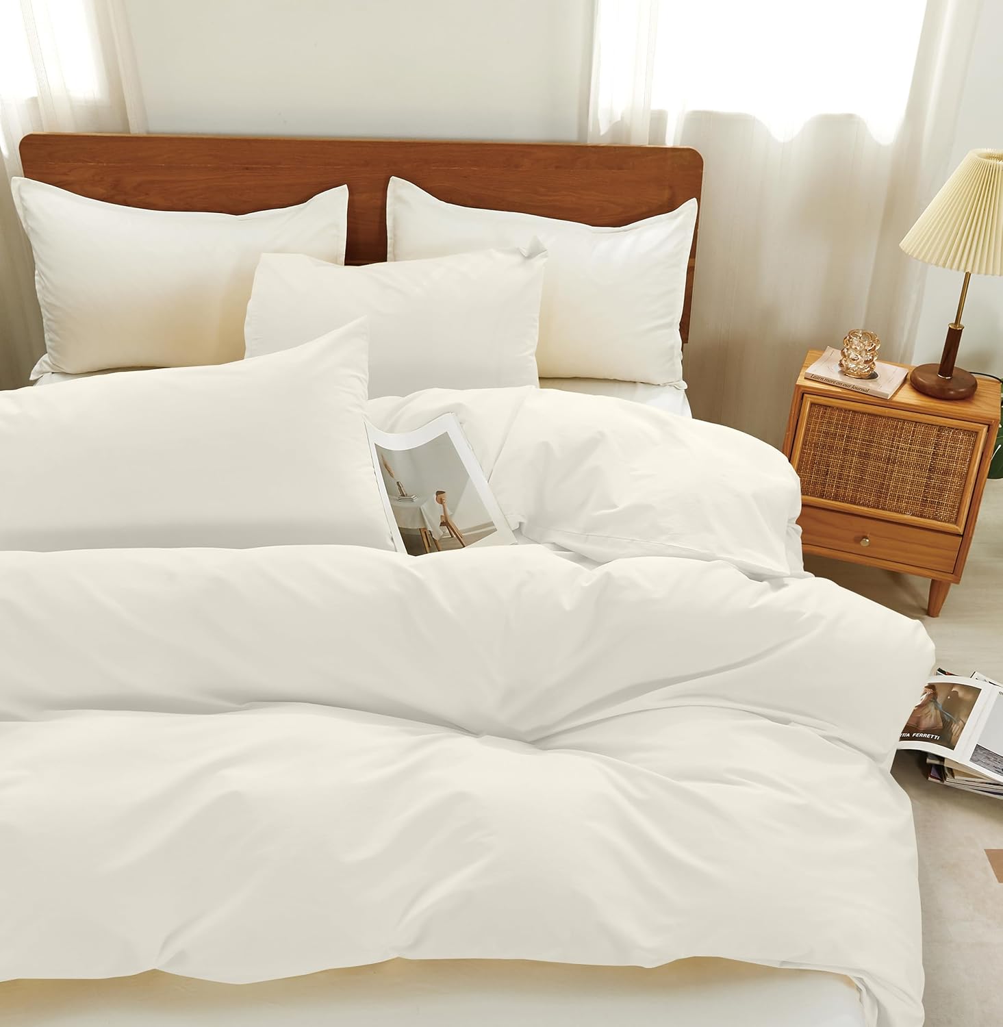 Barleyfield White Cotton Duvet Cover Queen Set 3 Pieces