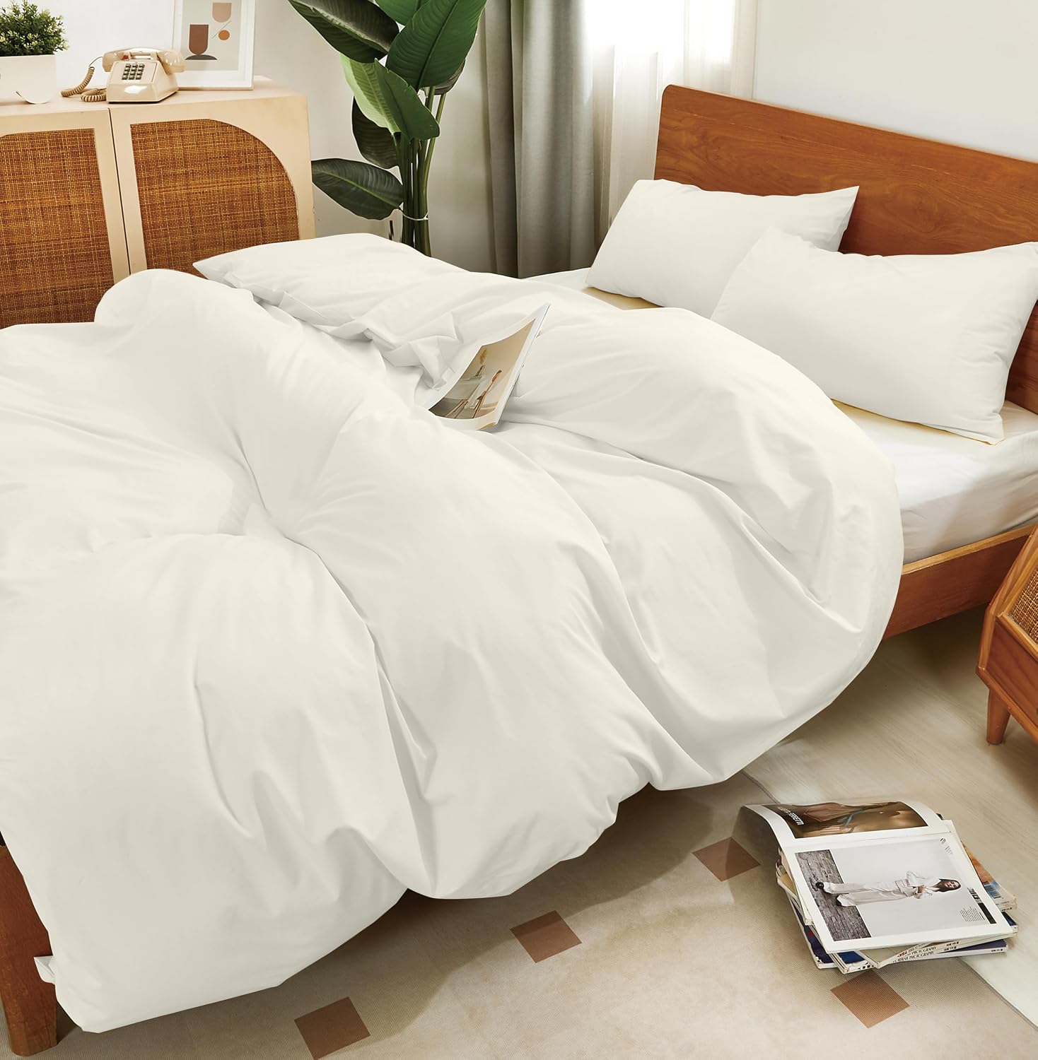 Barleyfield White Cotton Duvet Cover Queen Set 3 Pieces