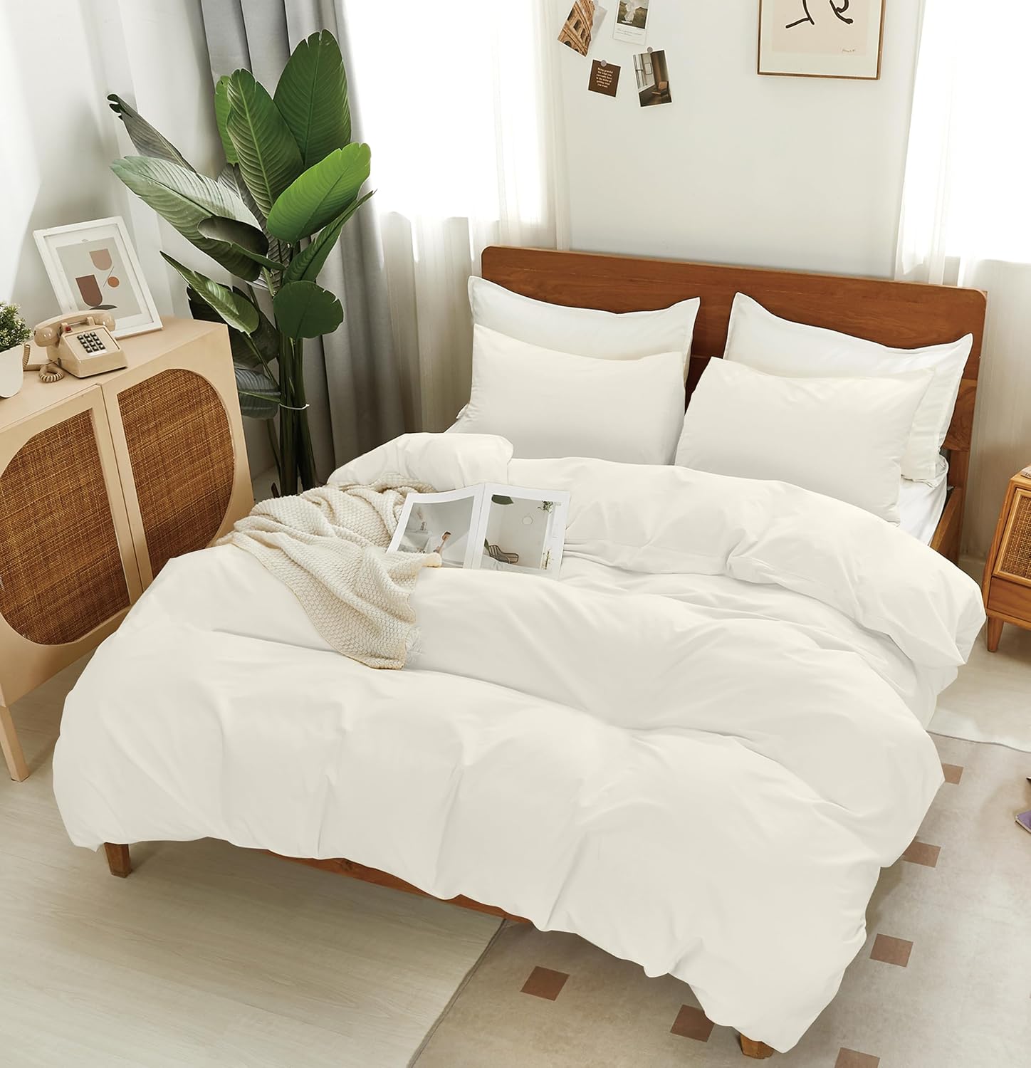 Barleyfield White Cotton Duvet Cover Queen Set 3 Pieces