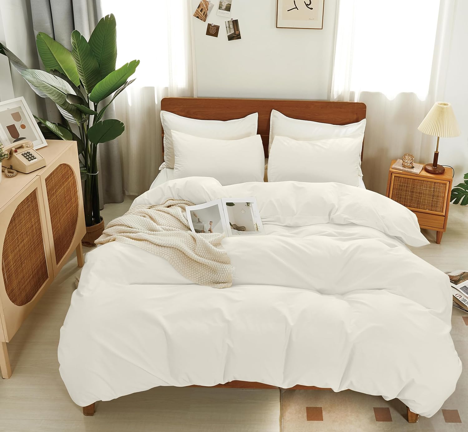 Barleyfield White Cotton Duvet Cover Queen Set 3 Pieces