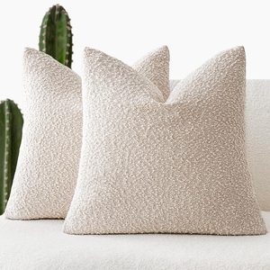 VelloHome Decorative Textured Boucle Throw Pillow Covers 20x20 Inch, Ivory, Beige