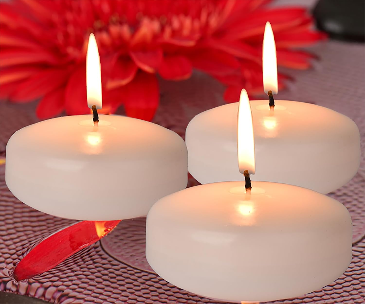 Aldernest 3inch White Floating Candle Unscented Dripless Wax Candles 12pack, 2.4 pounds