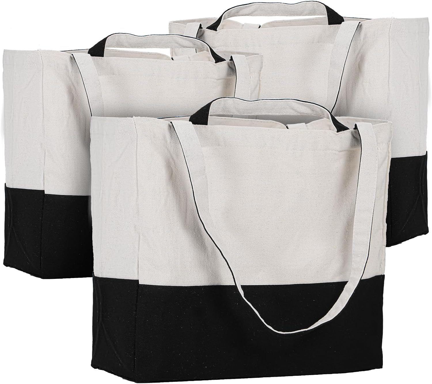 Ashenby 3 Pack Canvas Grocery Bags with Long Shoulder Strap and Short Handle, Large
