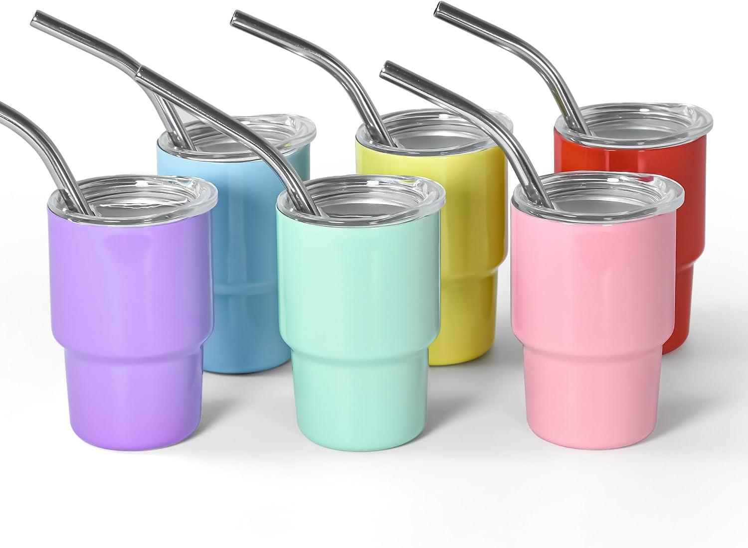 Aldernest 3 oz Mini Tumbler Shot Glass with Straw and Lid Colored Stainless Steel Sublimation Tumblers Cute Double Wall Vacuum Insulated Cups, 6 Pack