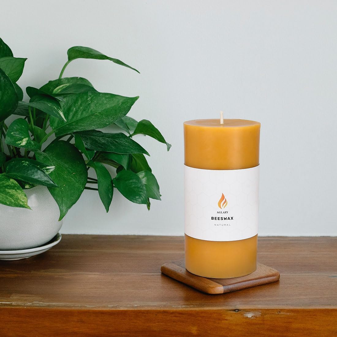VelloHome 3x6 Pure Beeswax Pillar Candle, Natural Raw, Cotton Wick, Long Burn, 0.64 kg, Yellow