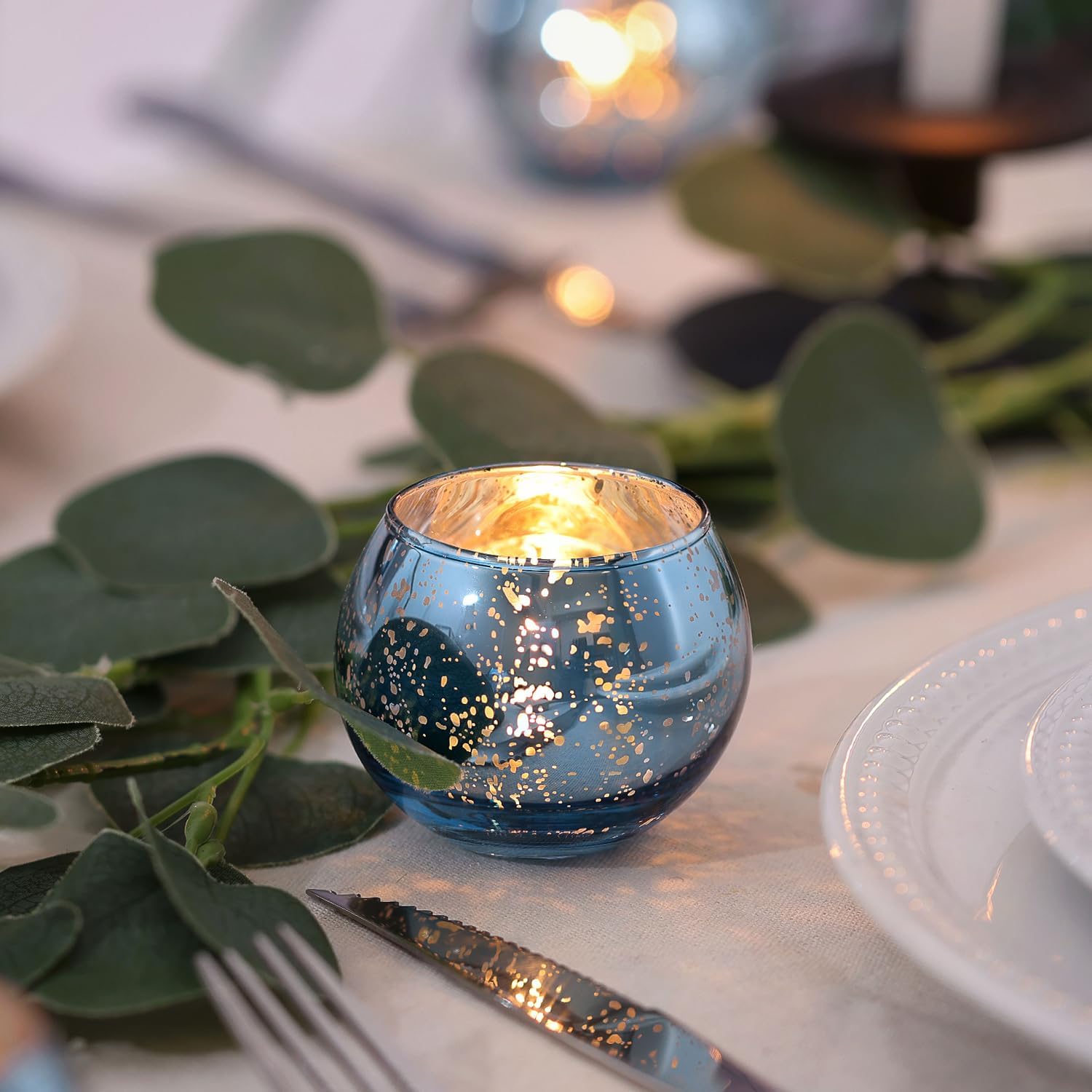Ashenby 24 Pcs Blue Votive Candle Holders- Blue Centerpieces for Tables