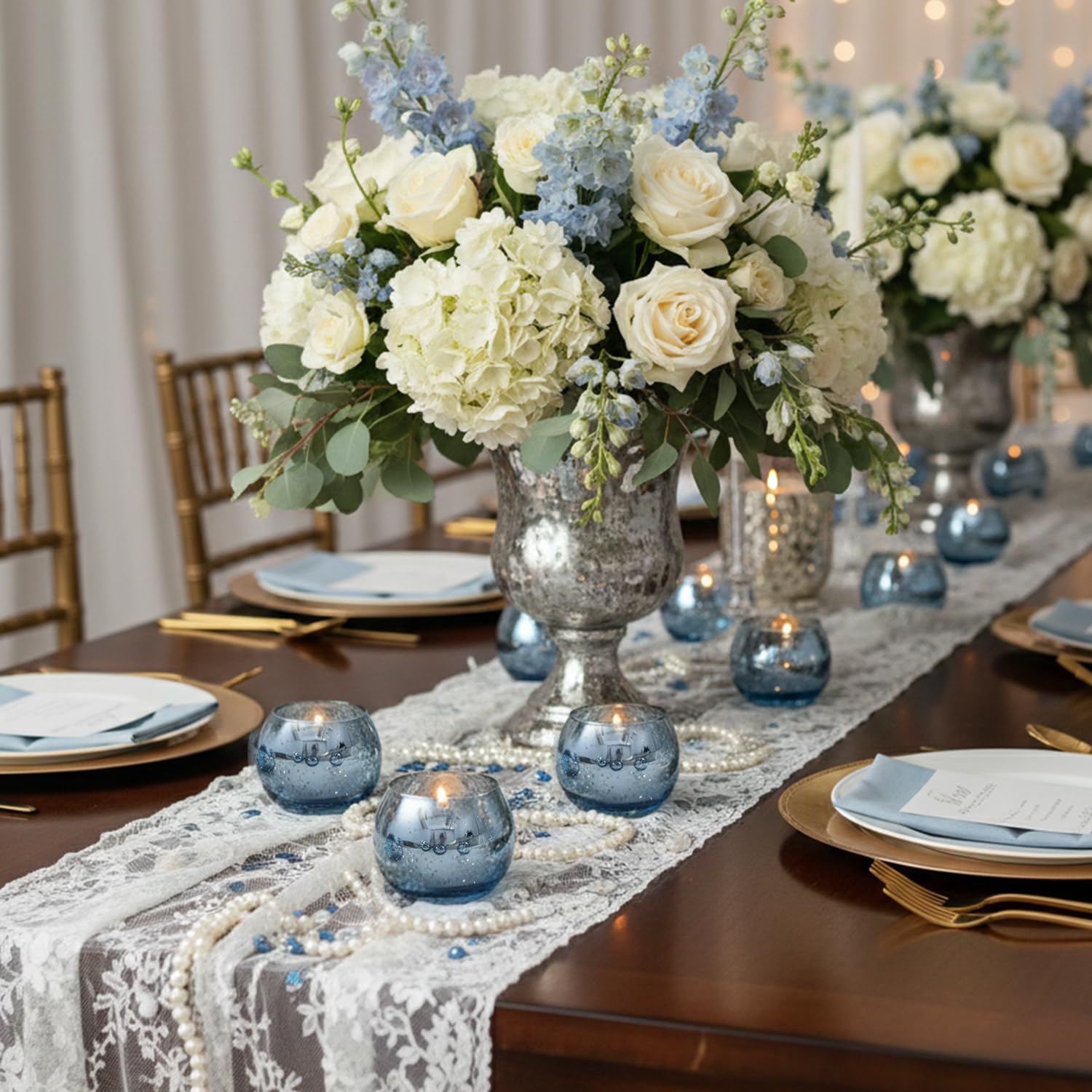 Ashenby 24 Pcs Blue Votive Candle Holders- Blue Centerpieces for Tables