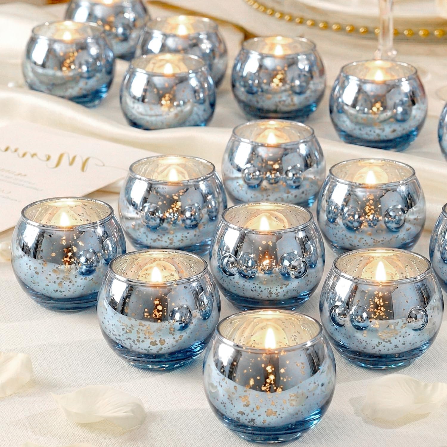 Ashenby 24 Pcs Blue Votive Candle Holders- Blue Centerpieces for Tables