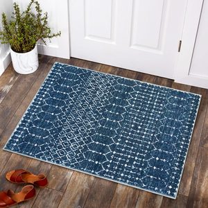 Aldernest Moroccan Indoor Rugs for Entryway 2x3 Area Rug Non-Slip Backing Washable Inside Door Mats Low-Profile Throw Soft Rugs for Bathroom