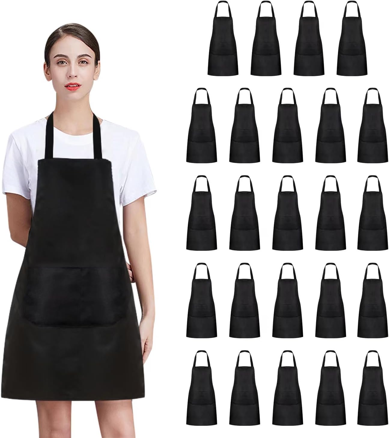 Ashenby 8/12/24 Pack Plain Bib Aprons Bulk, Black Commercial Apron with 2 Pockets
