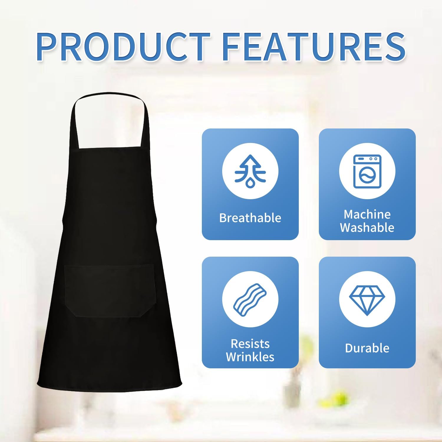 Ashenby 8/12/24 Pack Plain Bib Aprons Bulk, Black Commercial Apron with 2 Pockets