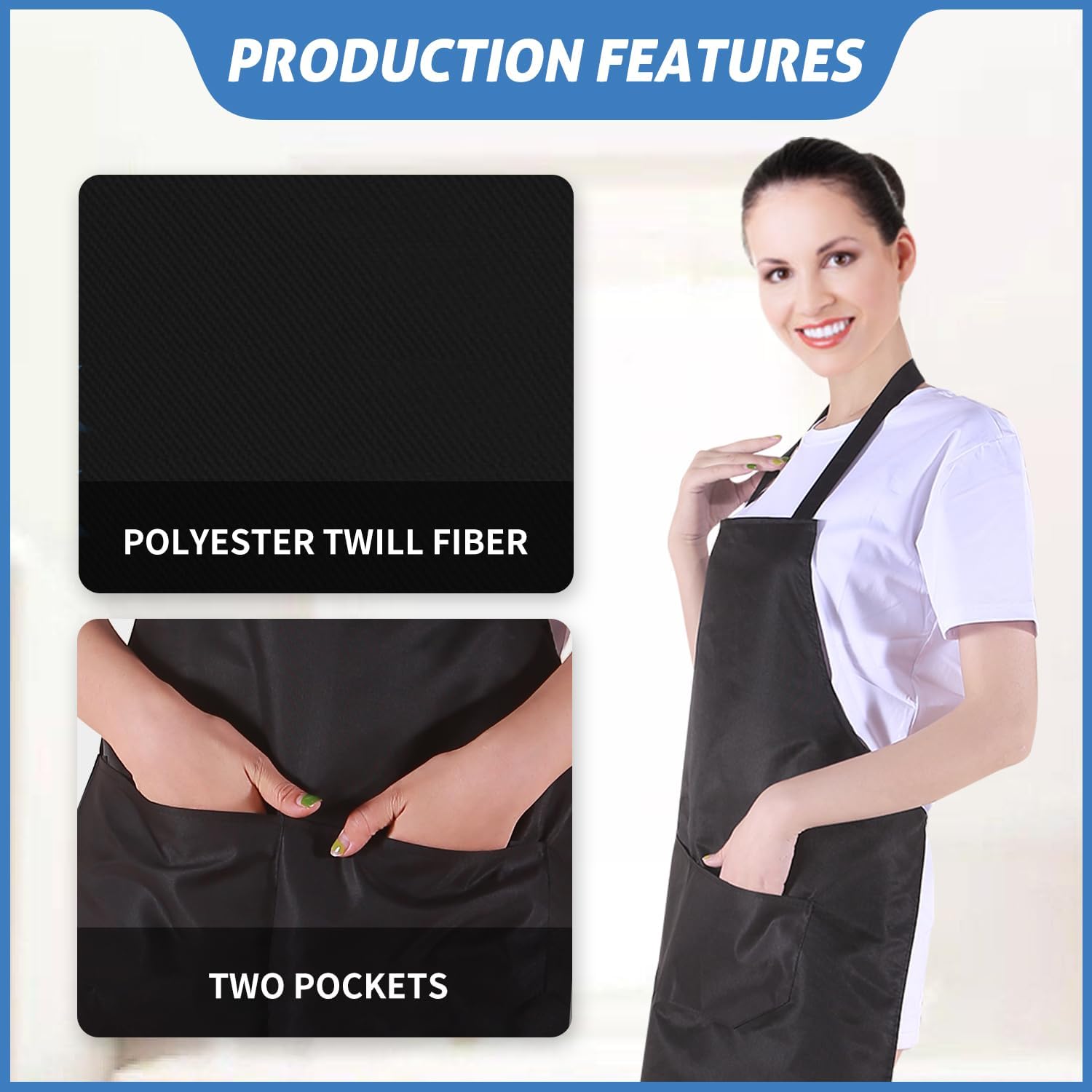 Ashenby 8/12/24 Pack Plain Bib Aprons Bulk, Black Commercial Apron with 2 Pockets