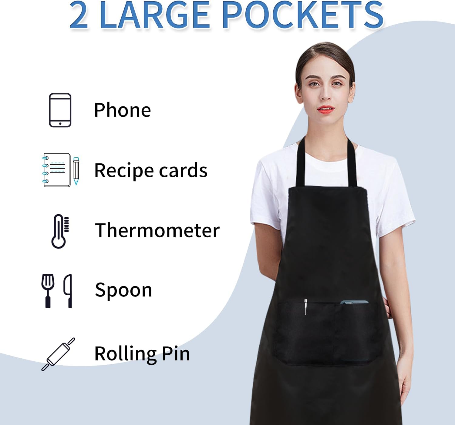 Ashenby 8/12/24 Pack Plain Bib Aprons Bulk, Black Commercial Apron with 2 Pockets