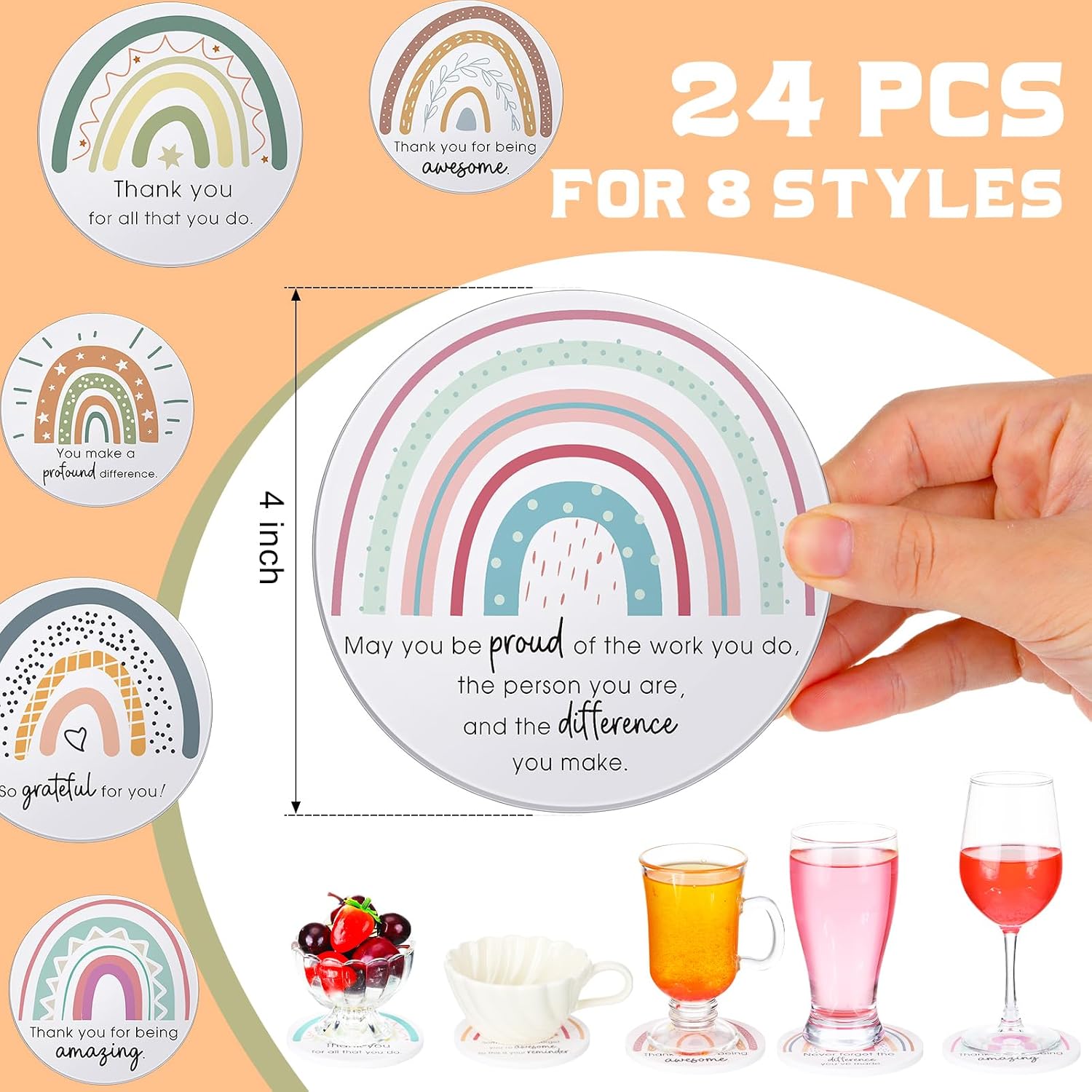 Ashenby 24Set Thank You Appreciation Coasters Teacher Employee Gift, Fresh, 4.7 pounds, Fresh Style
