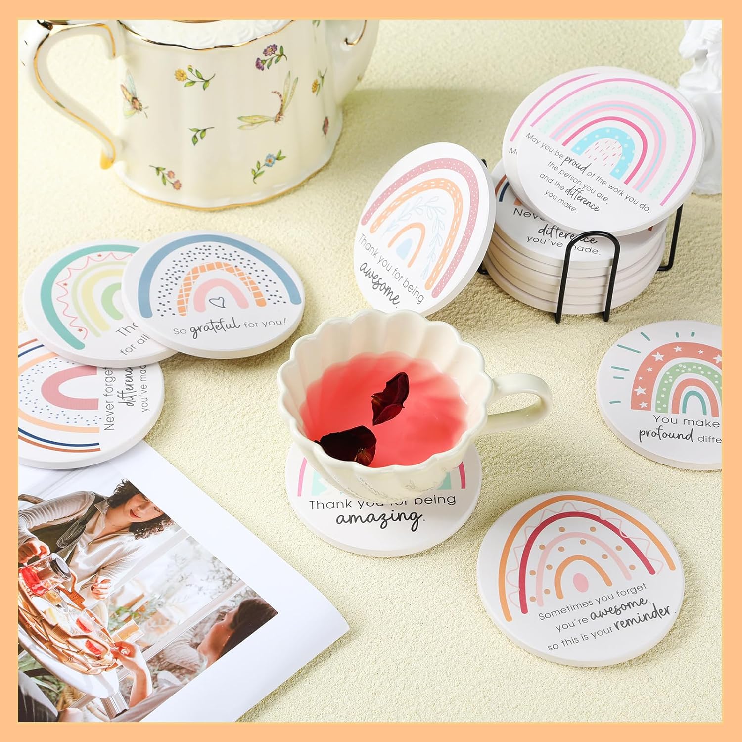 Ashenby 24Set Thank You Appreciation Coasters Teacher Employee Gift, Fresh, 4.7 pounds, Fresh Style