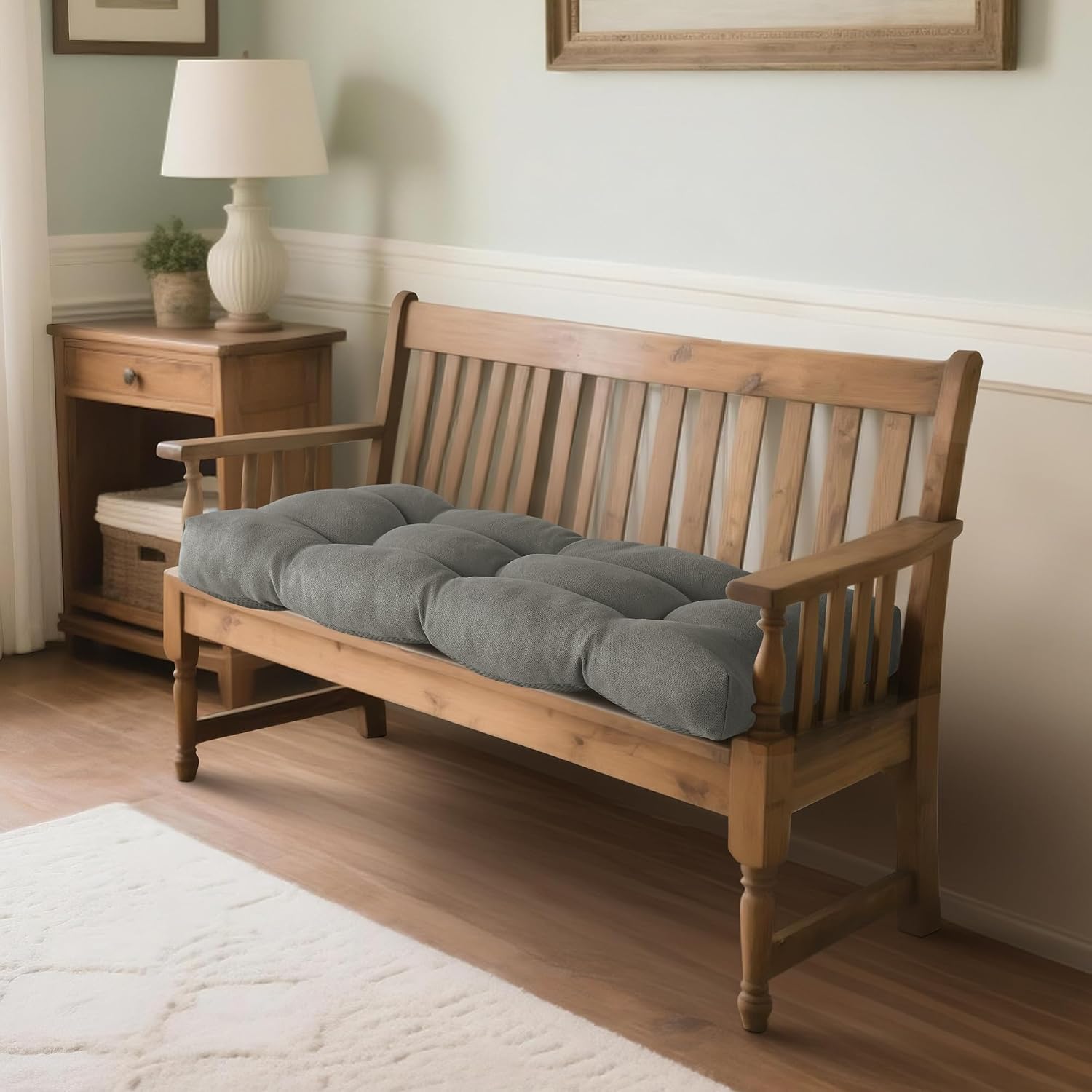 Aldernest Non Slip Tufted Bench Cushion for Indoor Furniture 34"x16" Grey, 1.63 kg, 34x16x3.5 Inch