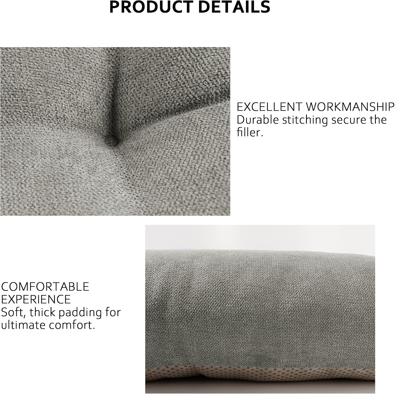 Aldernest Non Slip Tufted Bench Cushion for Indoor Furniture 34"x16" Grey, 1.63 kg, 34x16x3.5 Inch