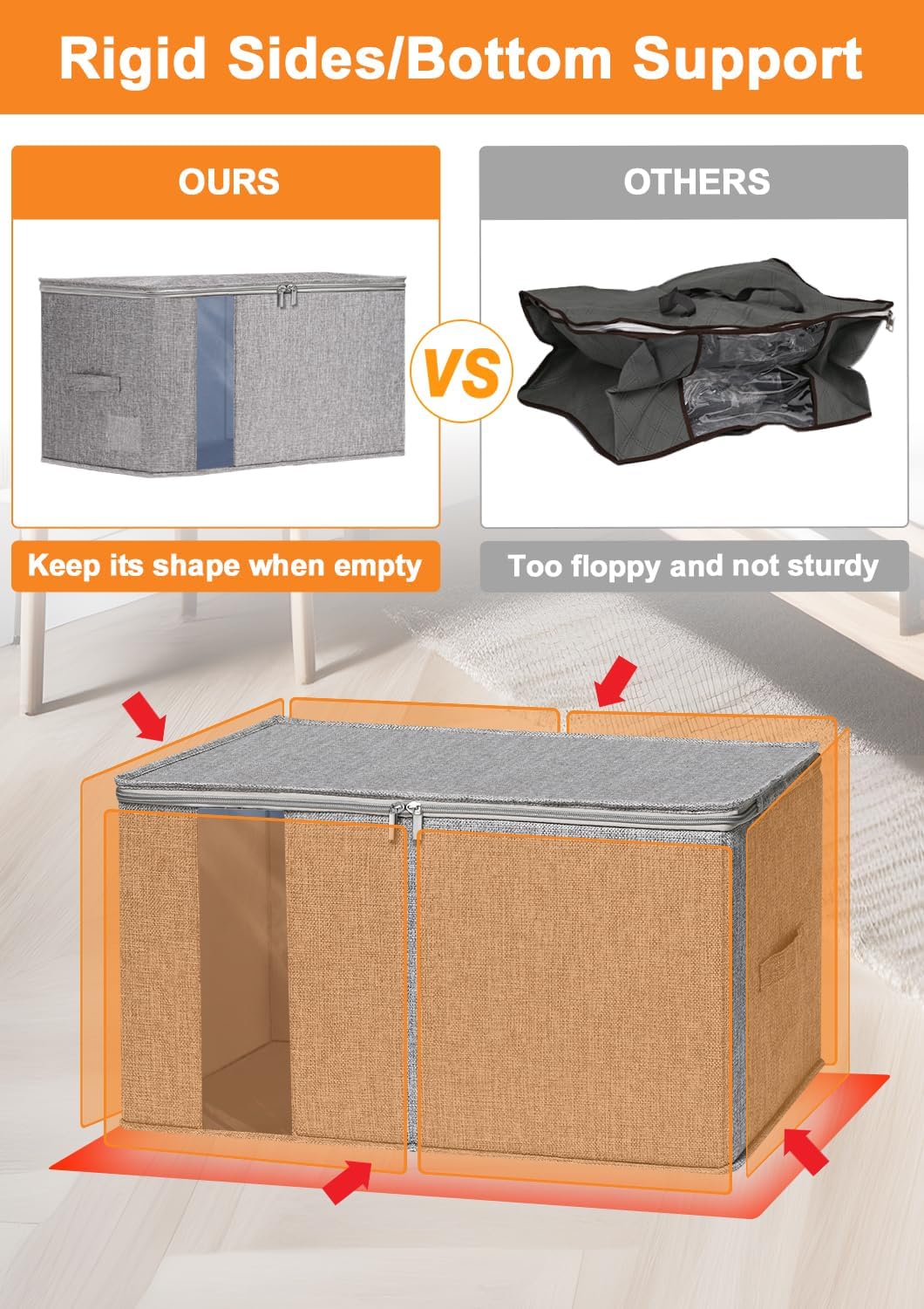 Barleyfield 60L Sturdy Comforter Storage Bag, Blanket Organizer 2 Pack, Grey, 1.49 kg