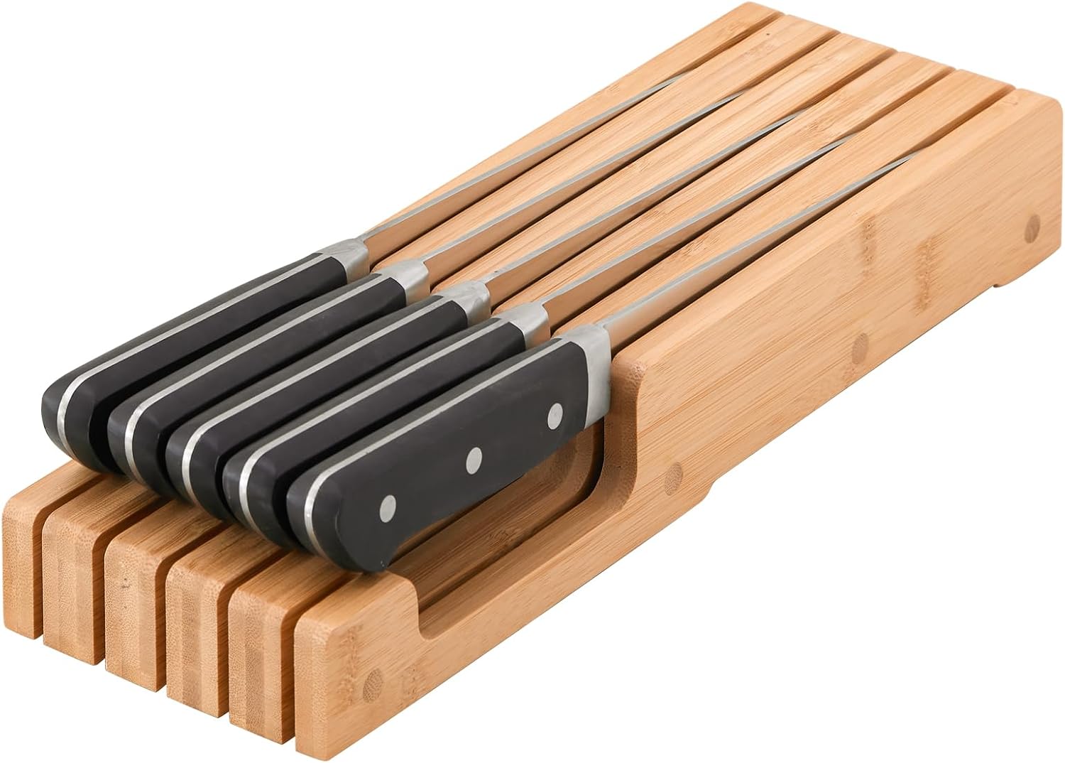 Aldernest Bamboo Knife Block and In-Drawer Storage, Display Stand and Organizer, Natural, 5 Count