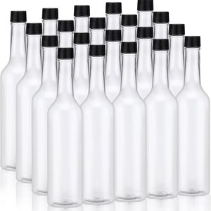Ashenby 20 Pcs 15 oz Plastic Long Neck Coquito Bottle with Screw on Caps, Clear