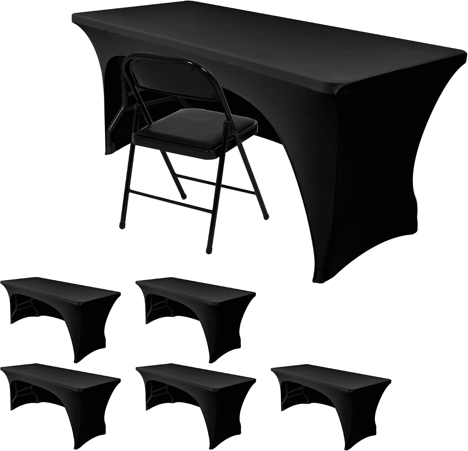 Aldernest 6 Pack Black Table Cloth 6 Foot-Spandex Fitted Tablecloth Rectangle Tables
