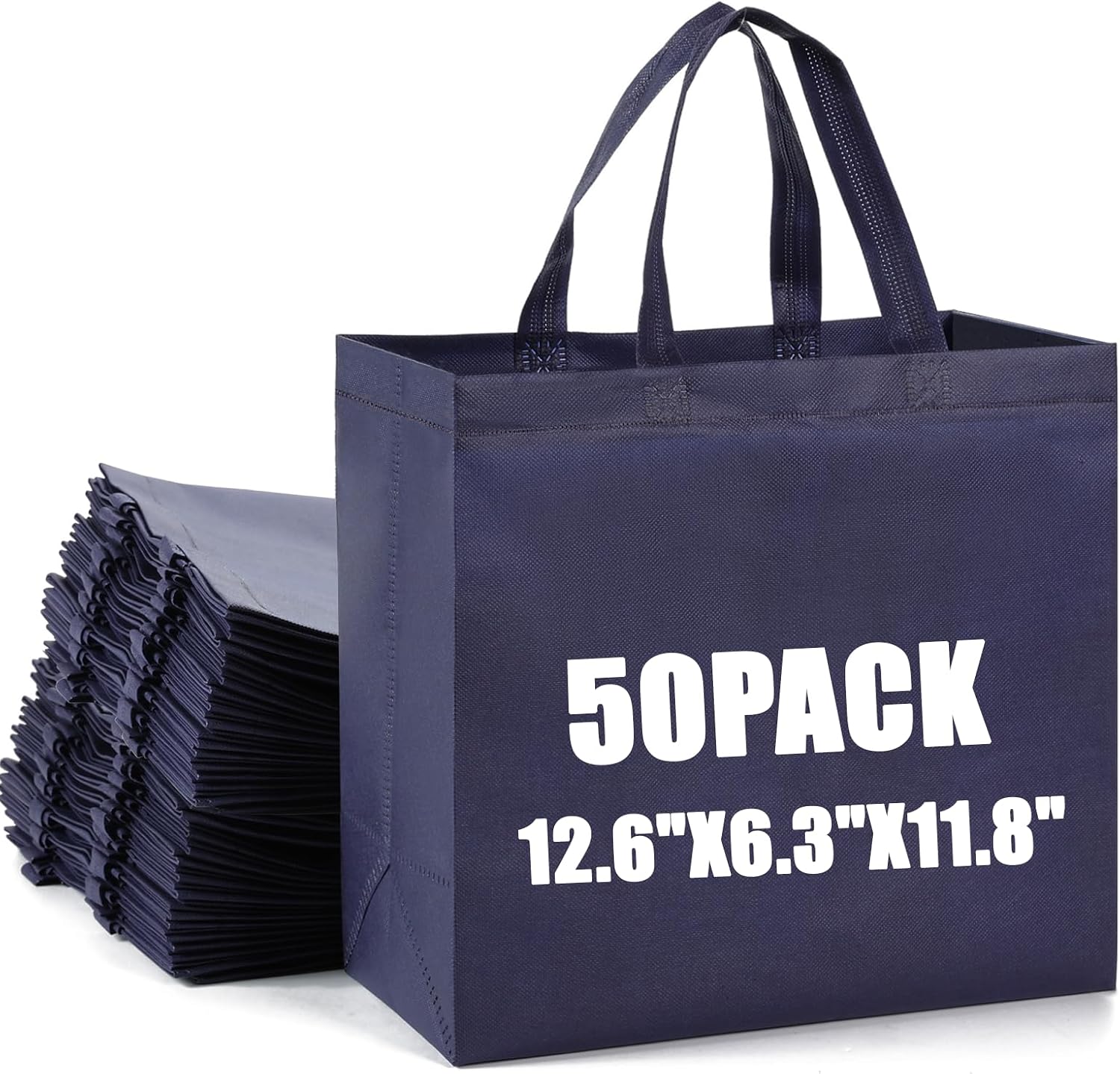 Aldernest 50pcs Reusable Grocery Bags with Handles Non Woven Shopping Tote Bags Bulk