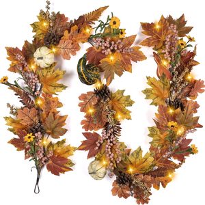 Birchmont Fall Garland - 6 Ft Maple Leaf Pumpkin Berry Garland, 0.51 kg