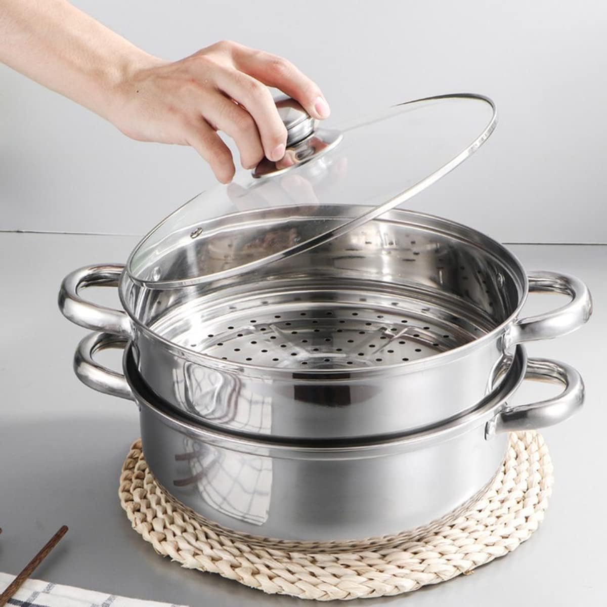 VelloHome Steamer Pot for Cooking 11 inch Steamer Pot, 1.28 kg, Silver
