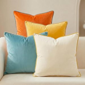 Aldernest Velvet Decorative Throw Pillow Covers 18x18 Set of 4 Orange/Yellow