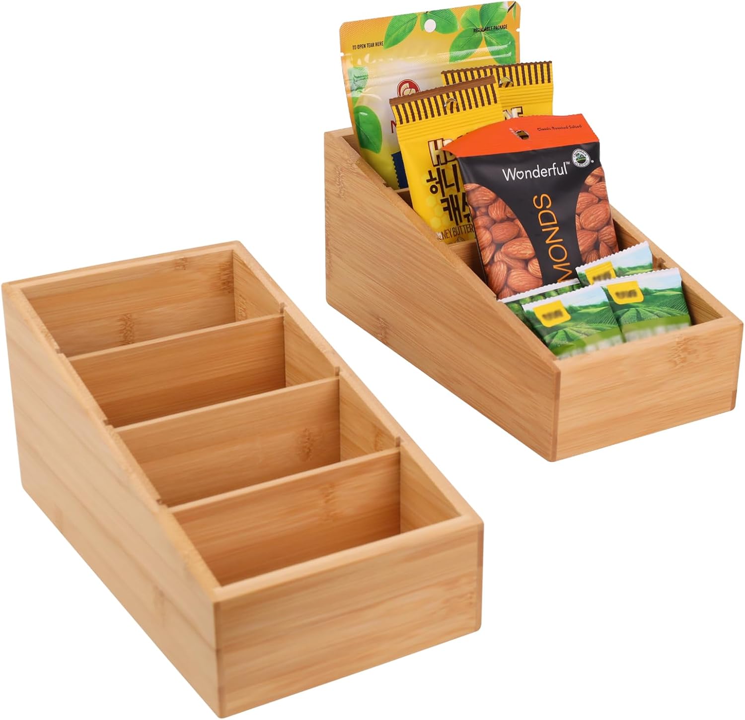 Ashenby 4-Section Snack Organizer with Removable Dividers for Kitchen 2 Pack, 1.22 kg, Natural Bamboo
