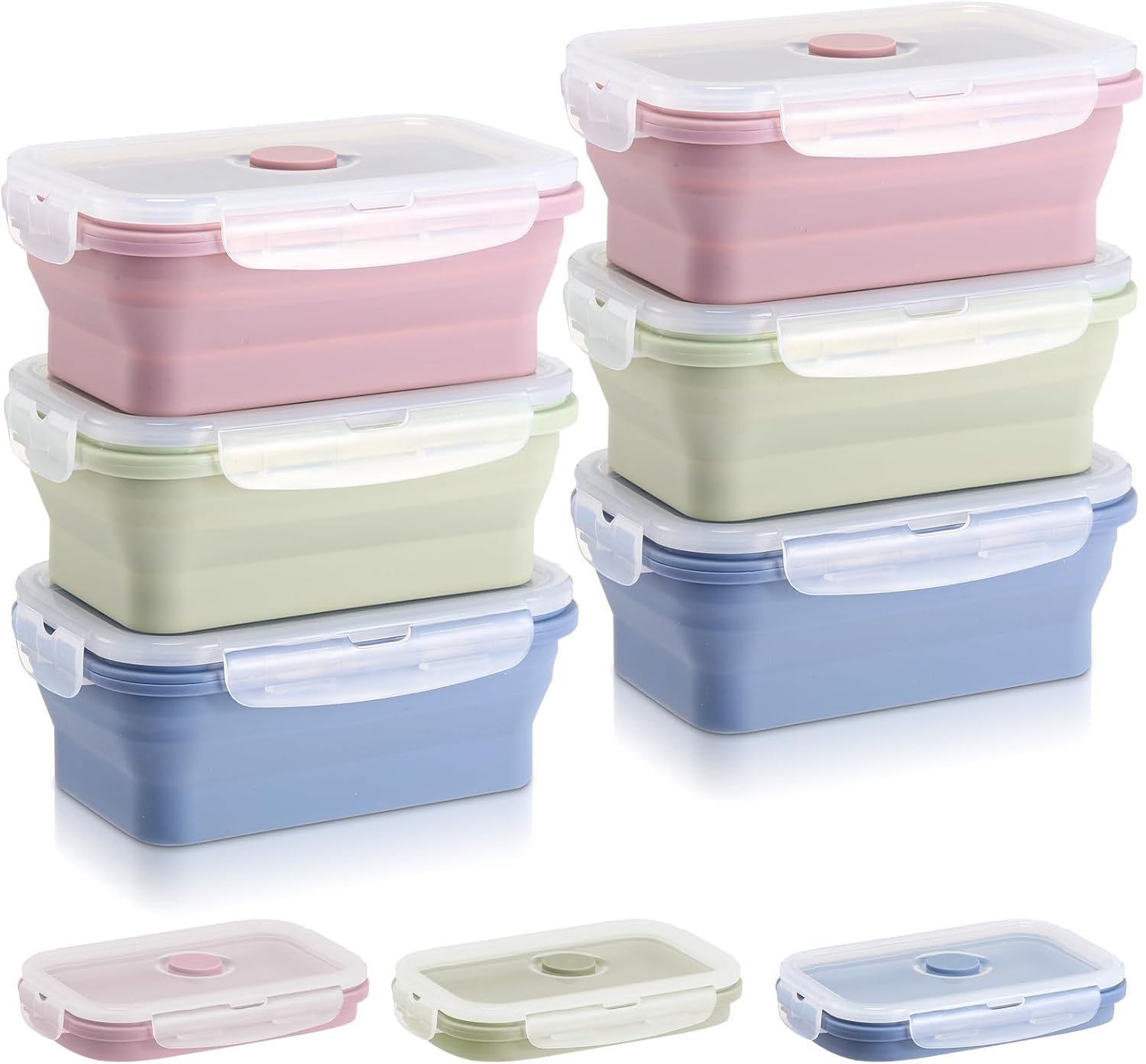 Aldernest 6 Pcs Collapsible Food Storage Containers with Lid, Morandi, 18.6 oz, 2 pounds