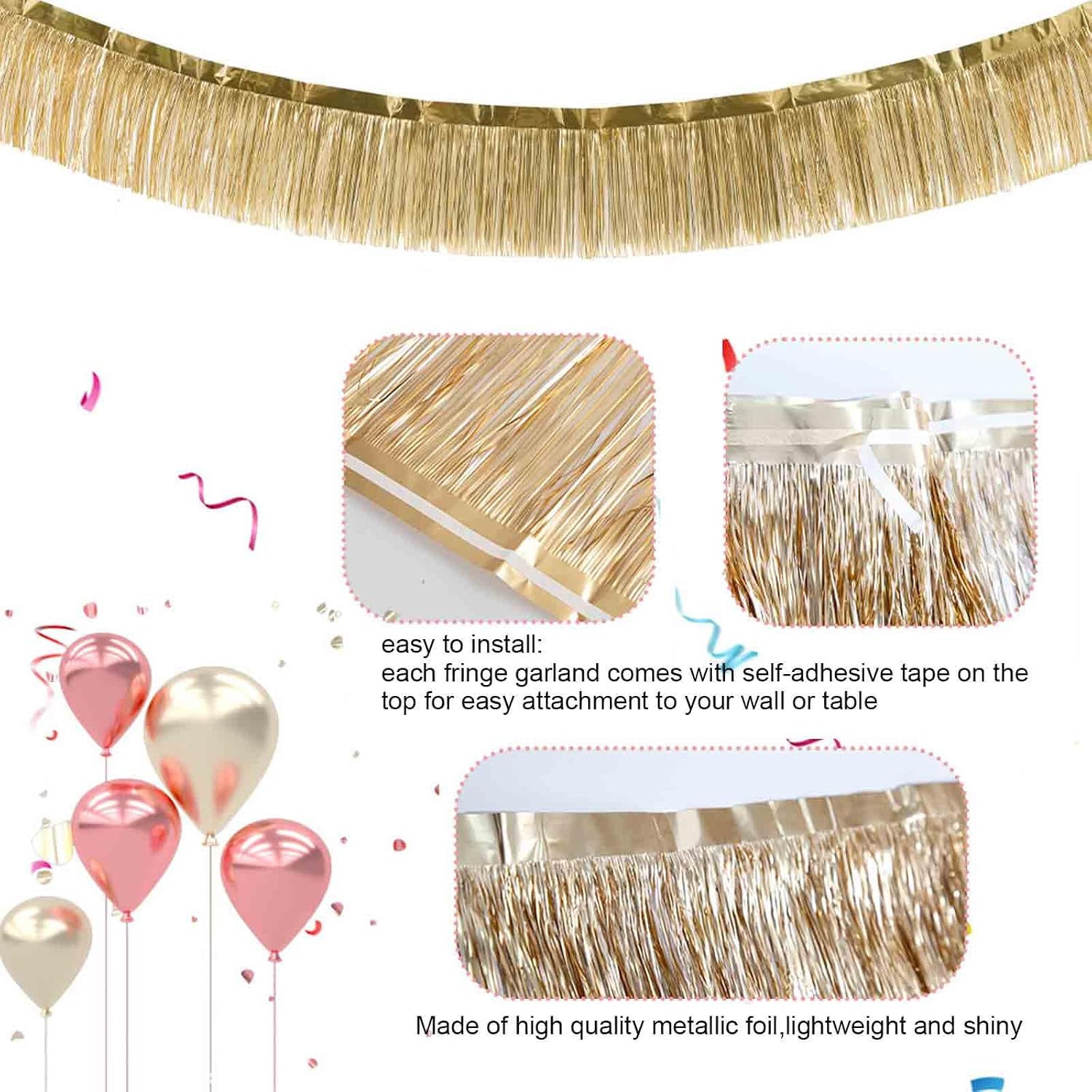 Aldernest Blue Foil Fringe Garland, 6 Pack 10 Feet Metallic Foil Tinsel