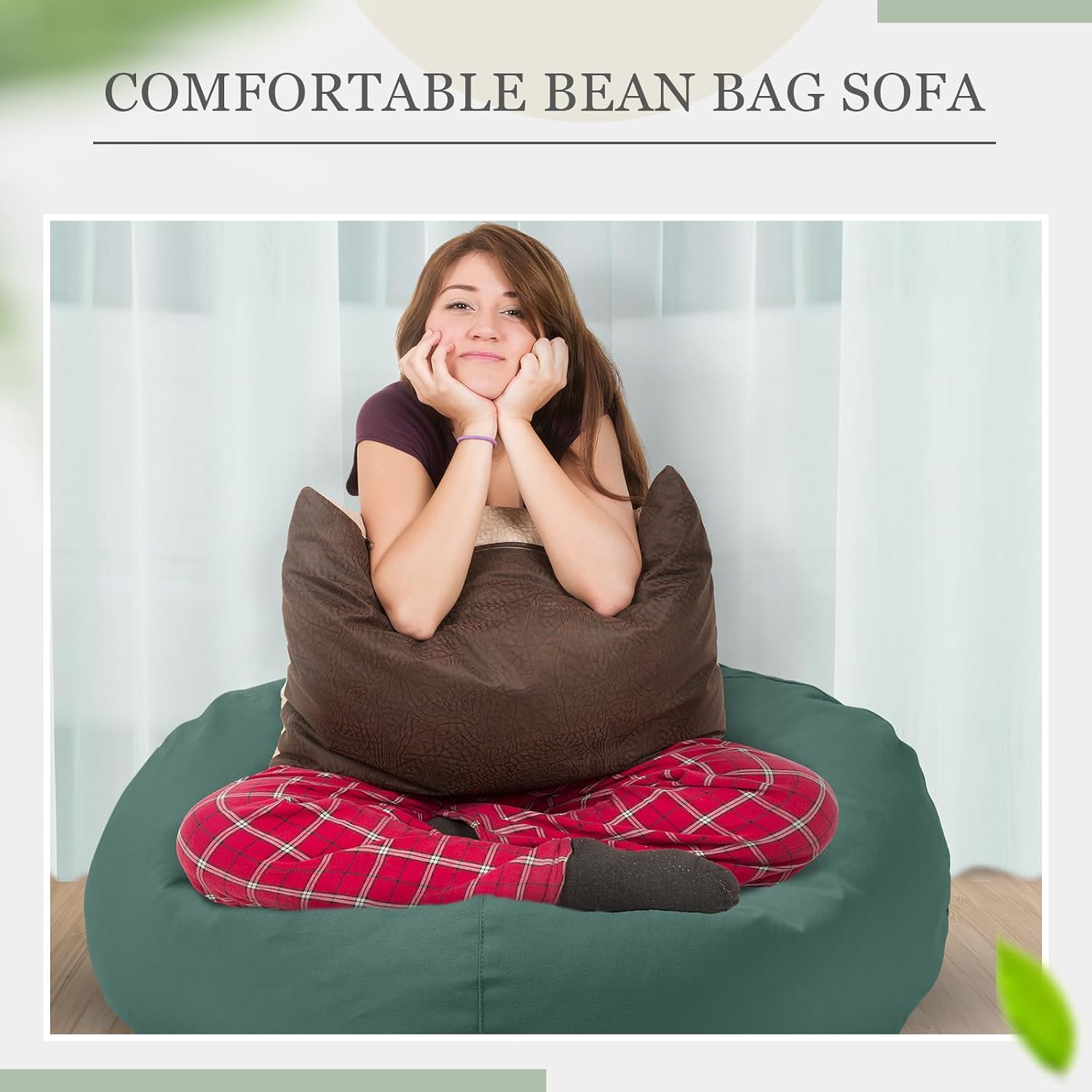 Ashenby 2 Pcs Stuffed Storage Bean Bag Chair Cover, Green, 0.82 kg, Small