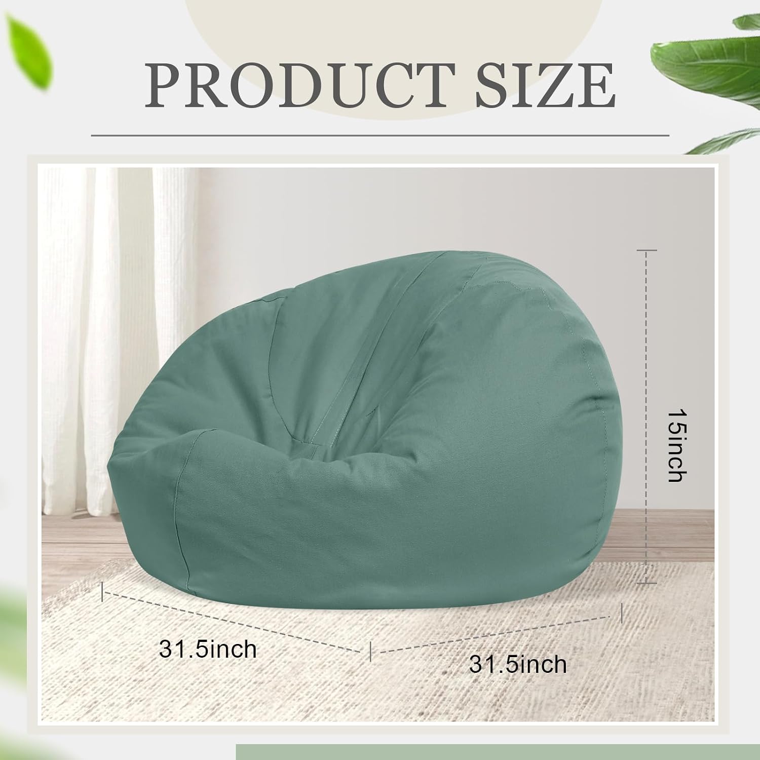 Ashenby 2 Pcs Stuffed Storage Bean Bag Chair Cover, Green, 0.82 kg, Small