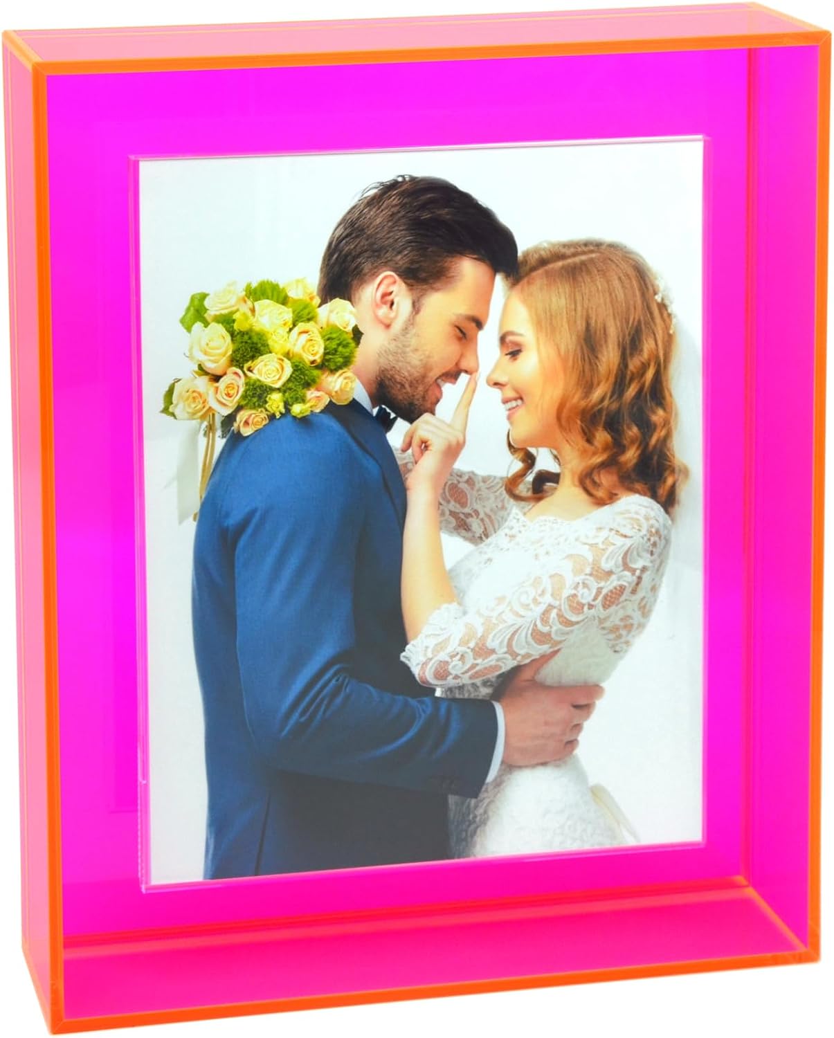 Birchmont 4x6 Acrylic Picture Frame for Wall and Tabletop Neon Floating Photo Frame with Decorative Bright Color, Neon Pink, 0.47 kg