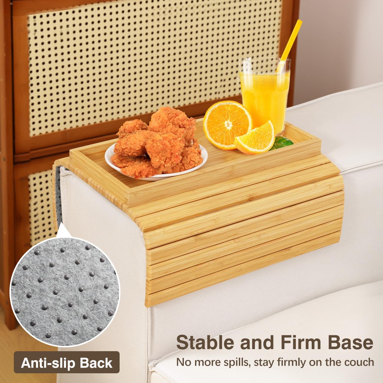 Aldernest Bamboo Sofa Tray Table for Couch, Sofa Armrest Tray Table, 2.2 pounds, A-natural