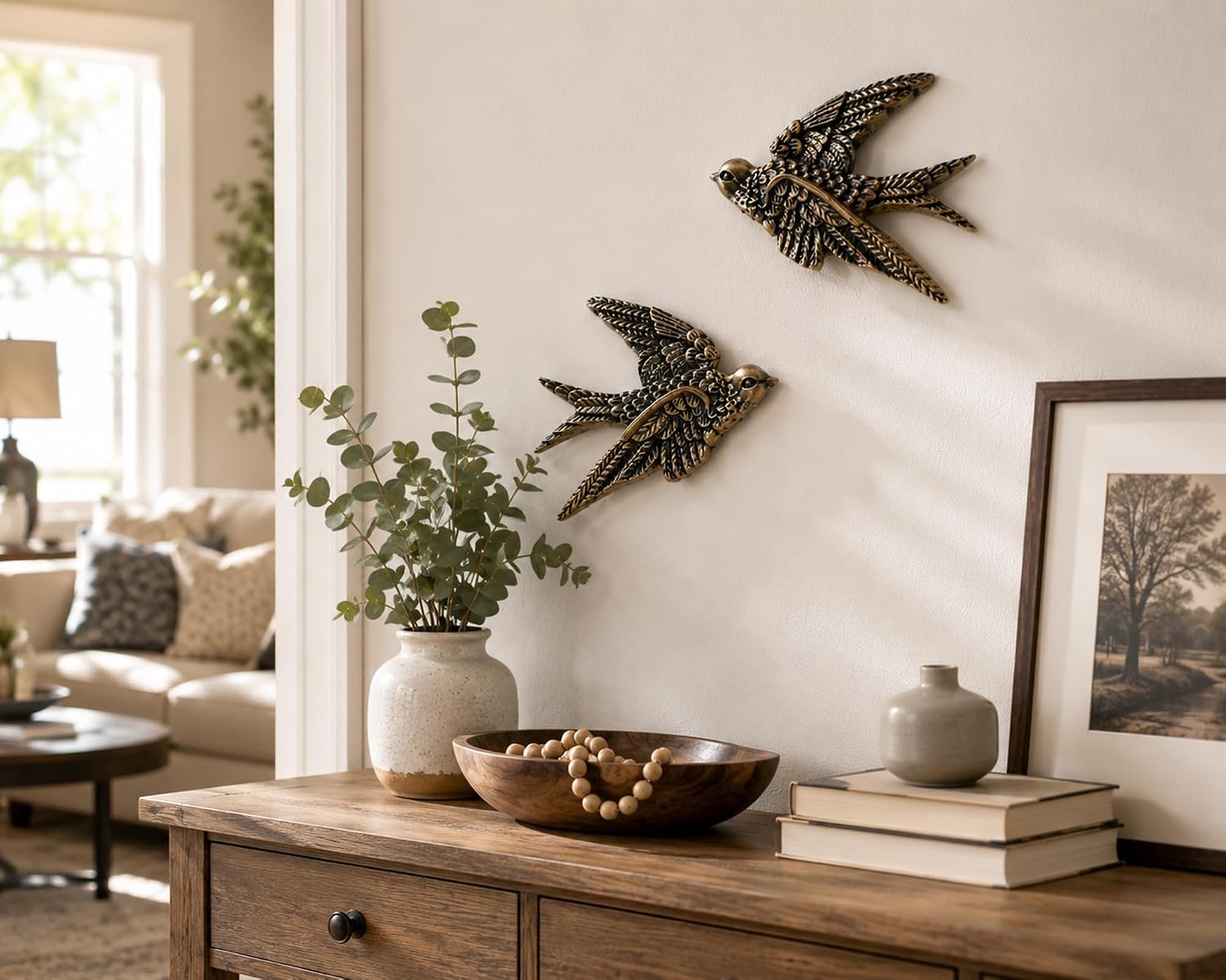 VelloHome 4.75 Inch Vintage Swallow Bird Wall Sculpture Set of 2, 4.8 ounces