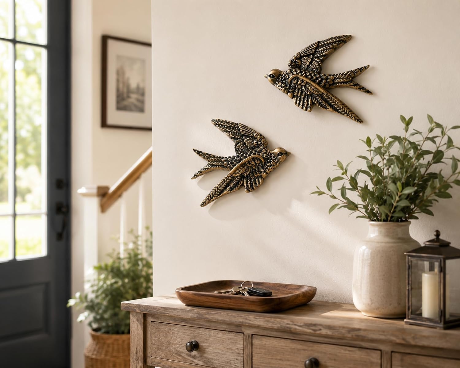 VelloHome 4.75 Inch Vintage Swallow Bird Wall Sculpture Set of 2, 4.8 ounces