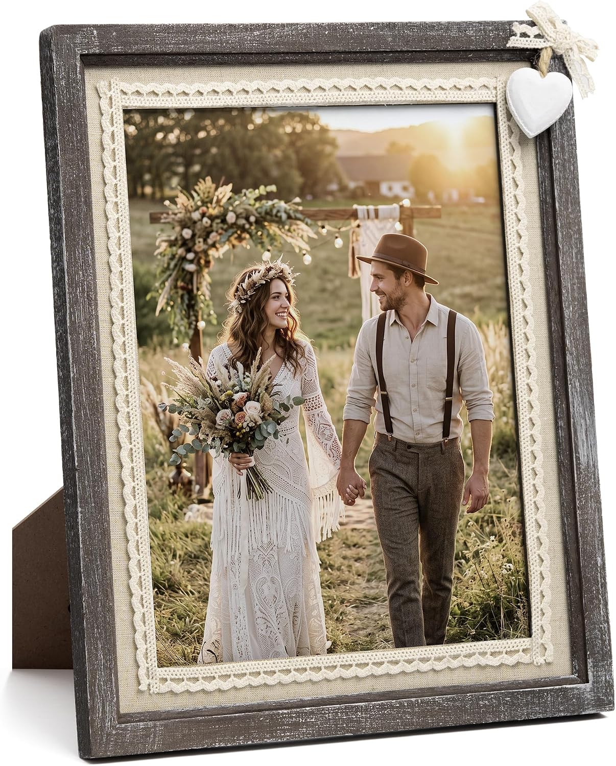 Ashenby 8x10 Rustic Farmhouse Picture Frame White Heart Cute Photo Frame, Single Frame