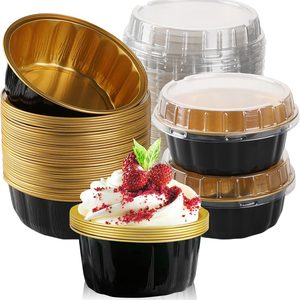Aldernest 100 Pcs 8 oz Aluminum Foil Cup with Lids Disposable Ramekins with Lids Disposable Ramekin Baking Cups Foil Cupcake Containers for Wedding