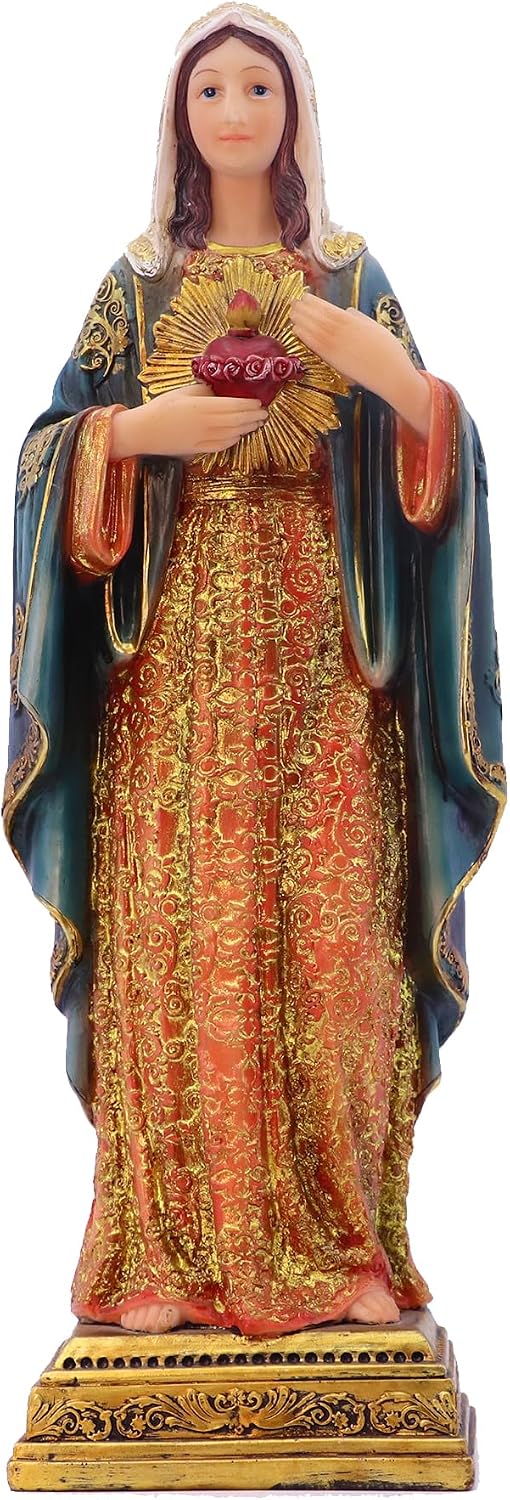 LumeraHome Virgin Mary Statue Sacred Heart Figure Resin Sculpture Savior Figurine Catholic Religious Home Chapel Decoration, 0.27 kg, Orange