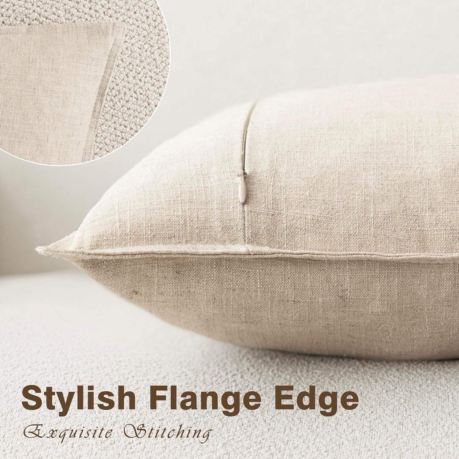 VelloHome Linen Solid Decorative Throw Pillow Covers 20x20 Natural Beige