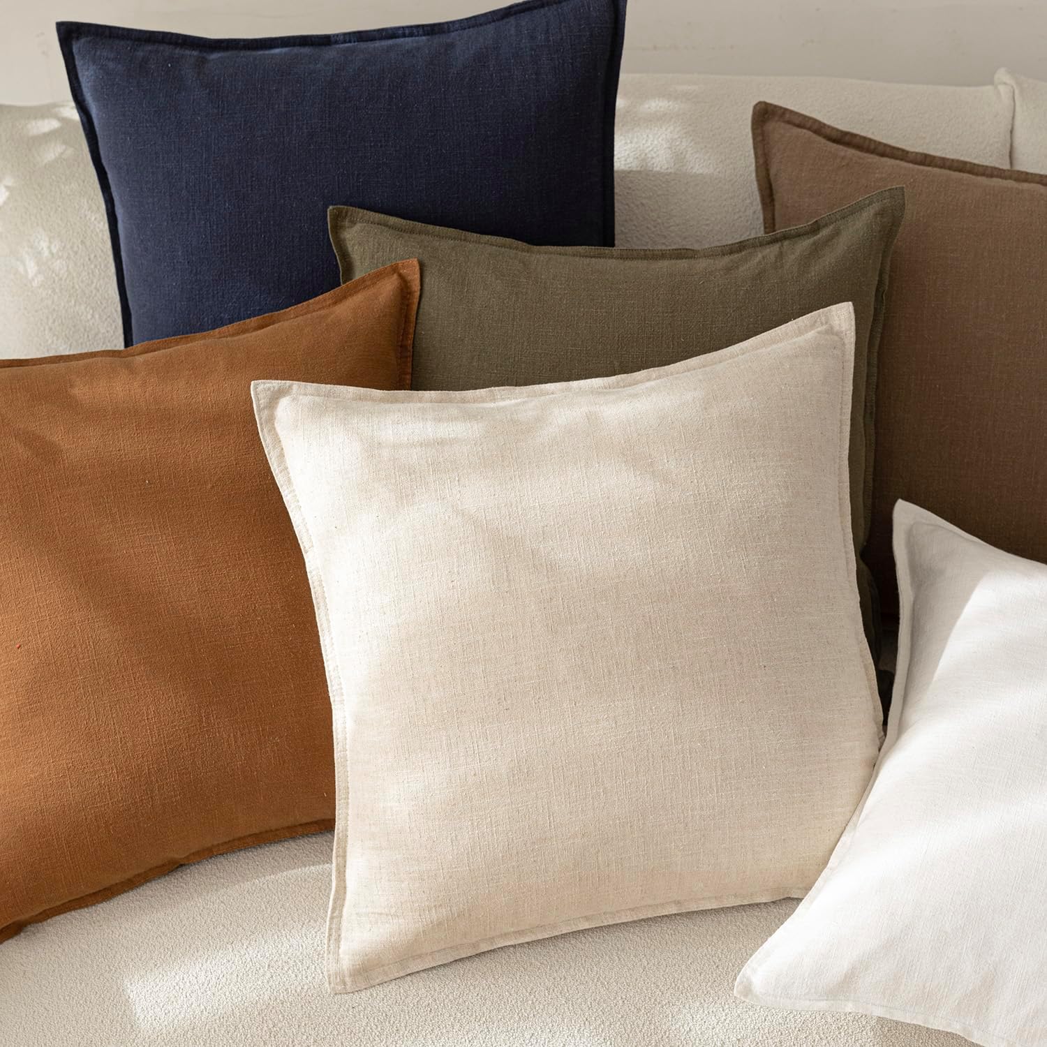 VelloHome Linen Solid Decorative Throw Pillow Covers 20x20 Natural Beige