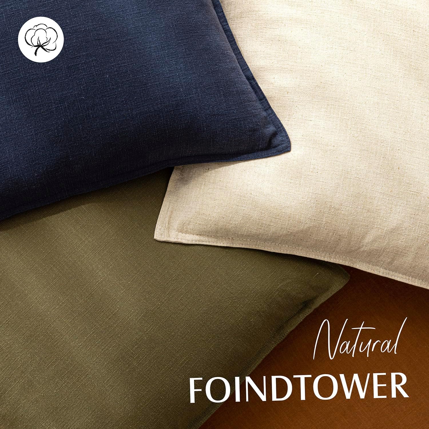 VelloHome Linen Solid Decorative Throw Pillow Covers 20x20 Natural Beige