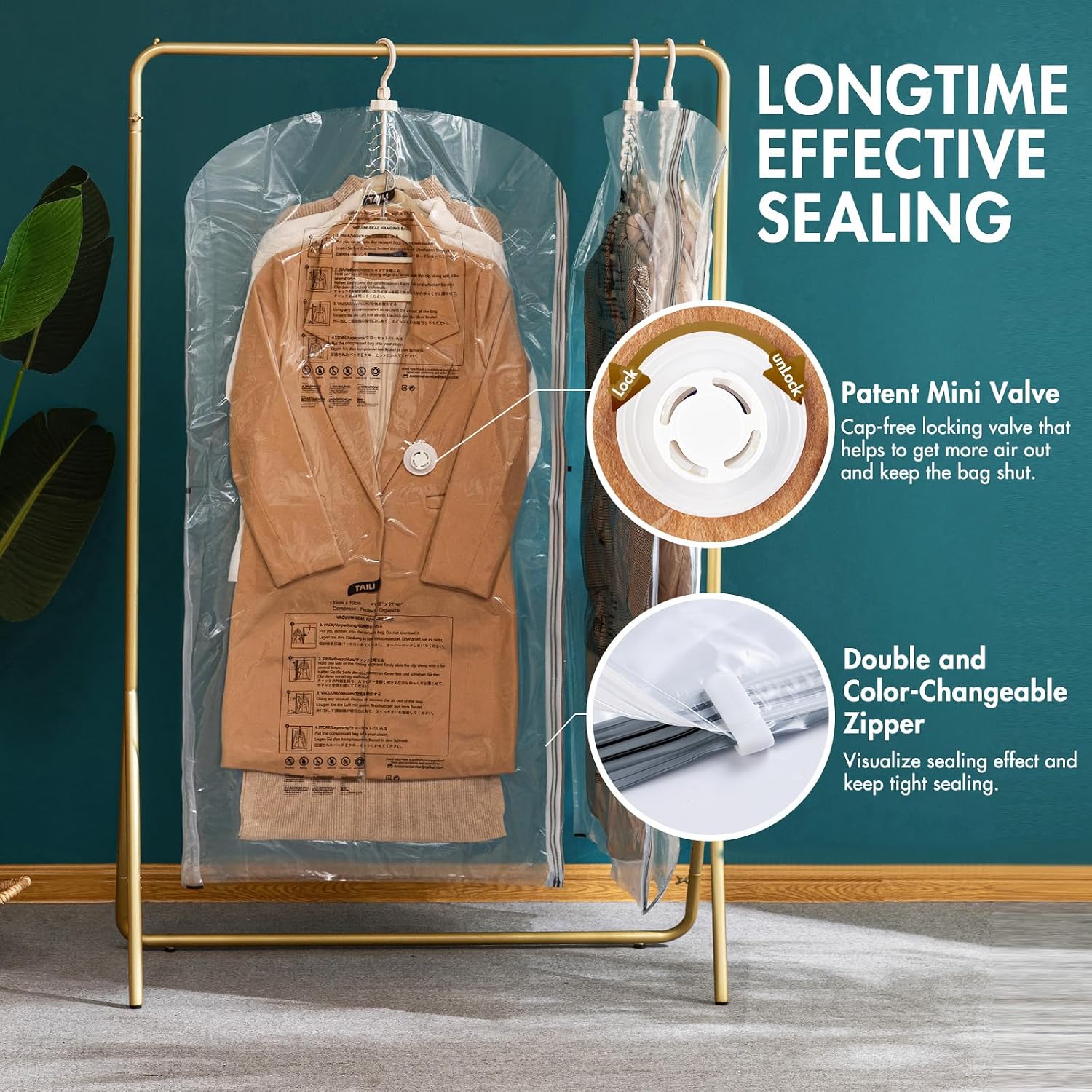 Tanglewick Hanging Vacuum Storage Bags for Clothes Space Saver 6 Combo Clear