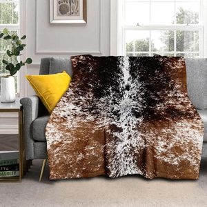 Barleyfield Cow Print Blanket Soft Flannel Lightweight Cowhide Western Throw Blanket Cozy Warm Brown Cow Blankets All Seasons Living Room Decor for