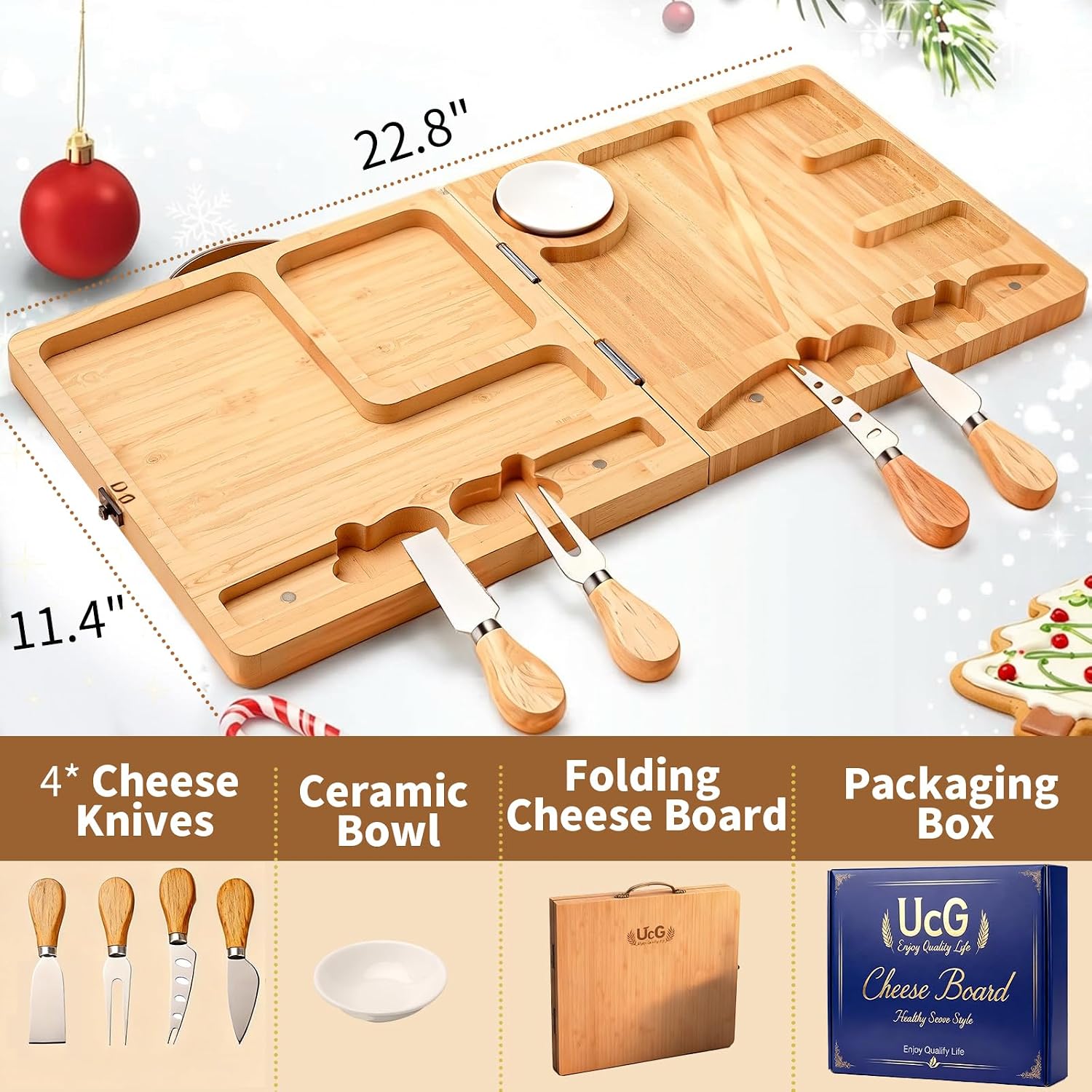 Aldernest Beautiful Gift Bamboo Charcuterie Boards: Folding Easy Storage, Large, 3 pounds, Natural