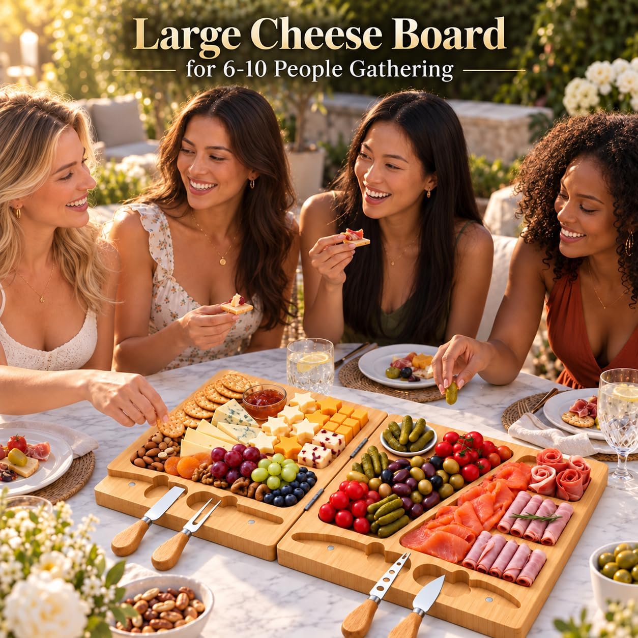 Aldernest Beautiful Gift Bamboo Charcuterie Boards: Folding Easy Storage, Large, 3 pounds, Natural