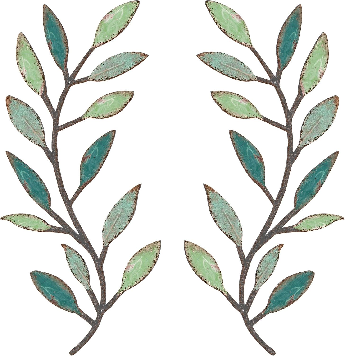 Aldernest 2 Pcs Metal Leaf Wall Art Vine Branch Decor, Gradient Green, 11.2 ounces